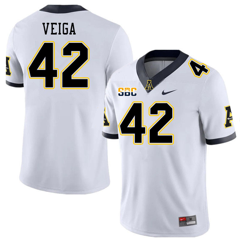 Men #42 Braxton Veiga Appalachian State Mountaineers College Football Jerseys Stitched Sale-White - Click Image to Close